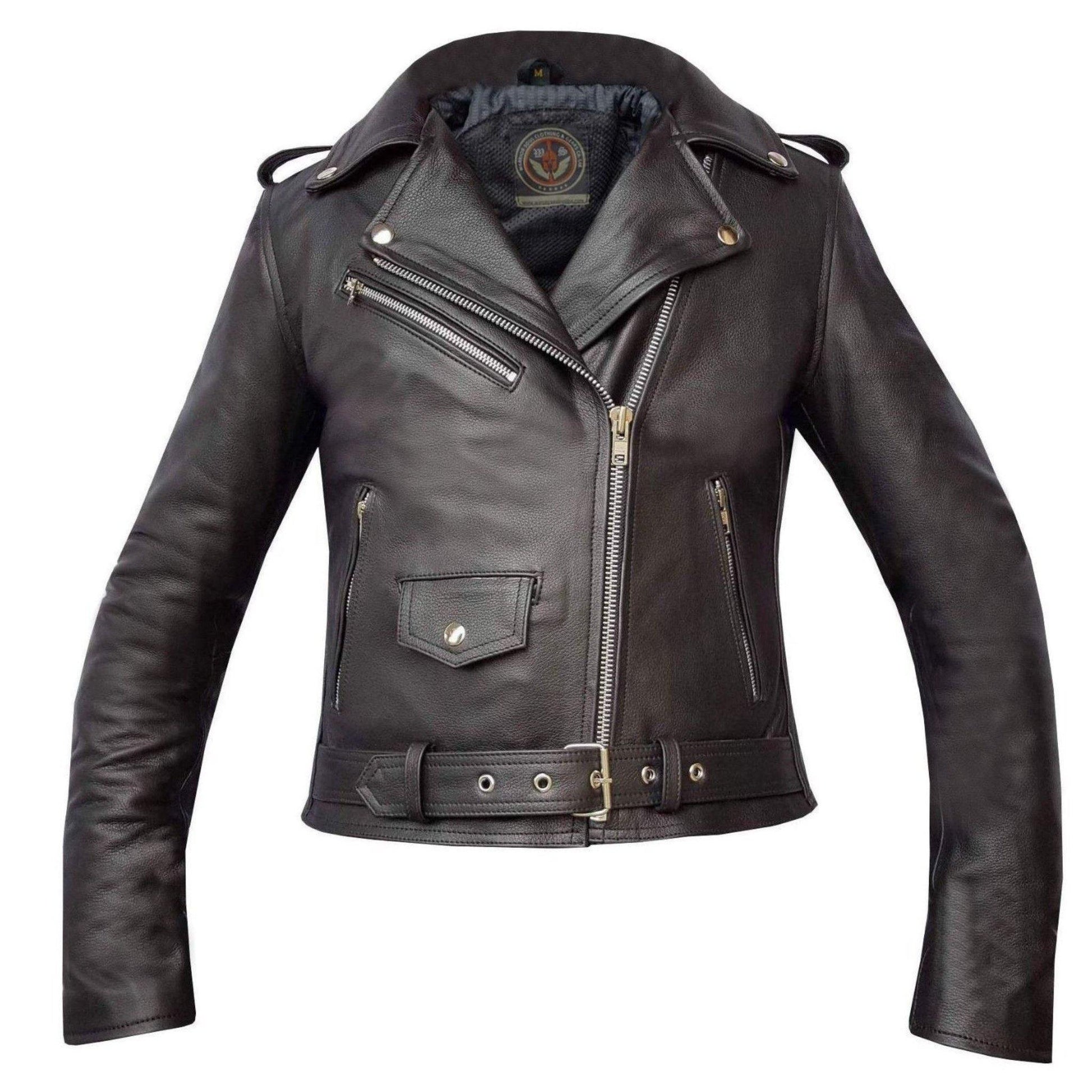 Warrior Gears® Brando Style Ladies Leather Motorcycle Jacket -Black - Warrior Gears