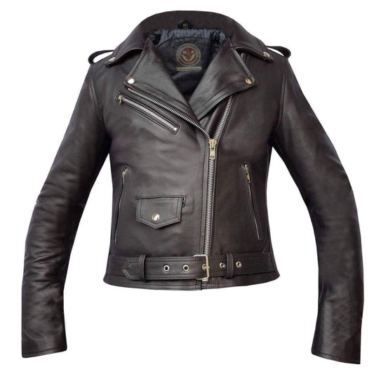 Warrior Gears® Brando Style Ladies Leather Motorcycle Jacket -Black - Warrior Gears