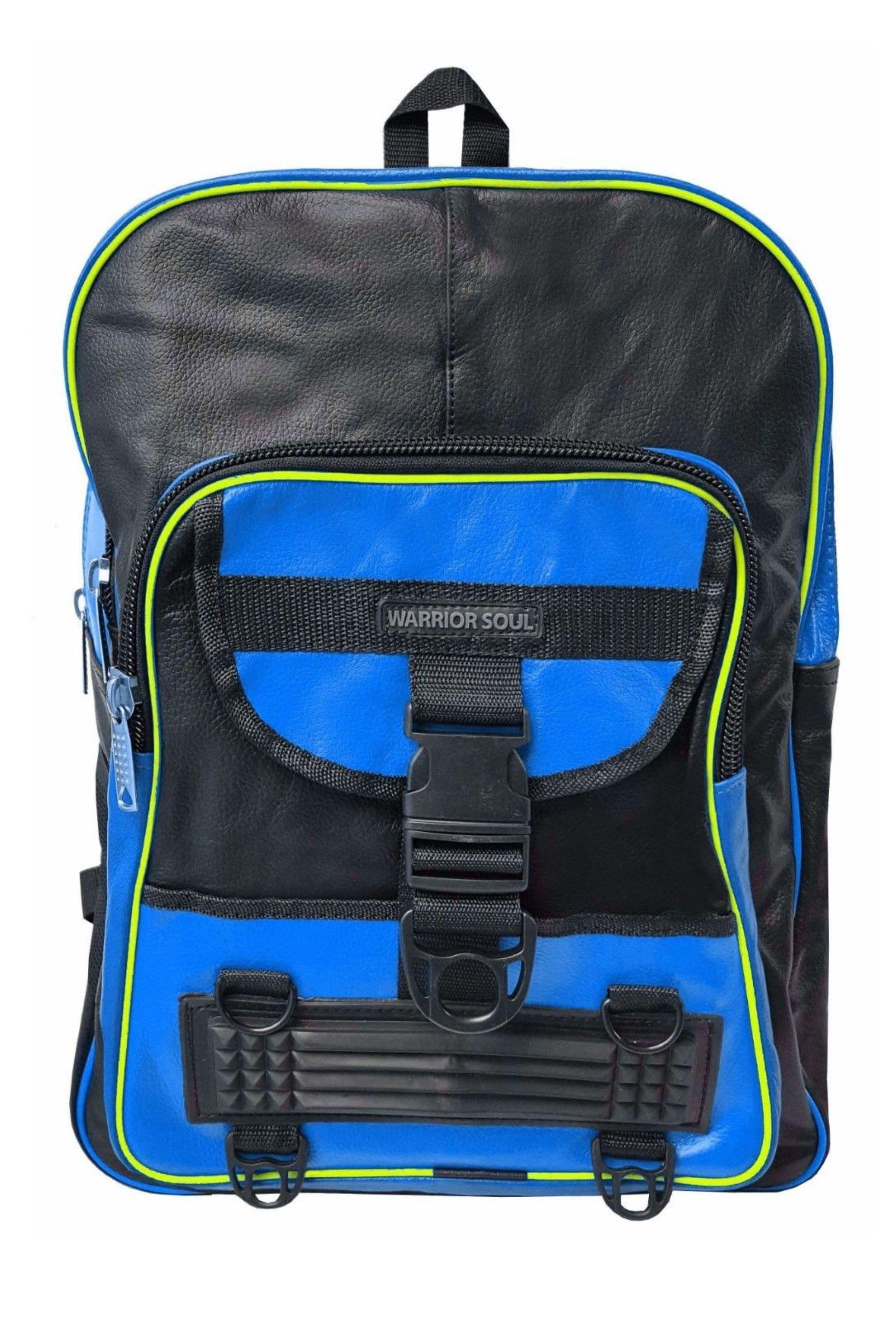 Warrior Gears® Genuine Leather Motorcycle Cycling Backpack For Riding Hiking Camping Large Capacity Expandable Rucksack - Blue - Warrior Gears