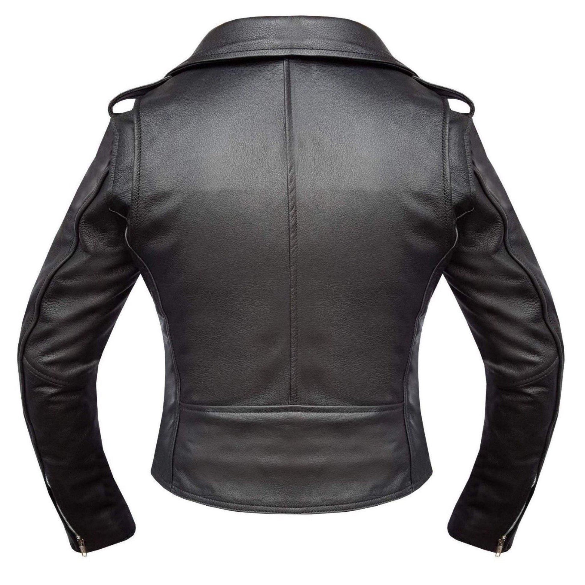 Warrior Gears® Brando Style Ladies Leather Motorcycle Jacket -Black - Warrior Gears