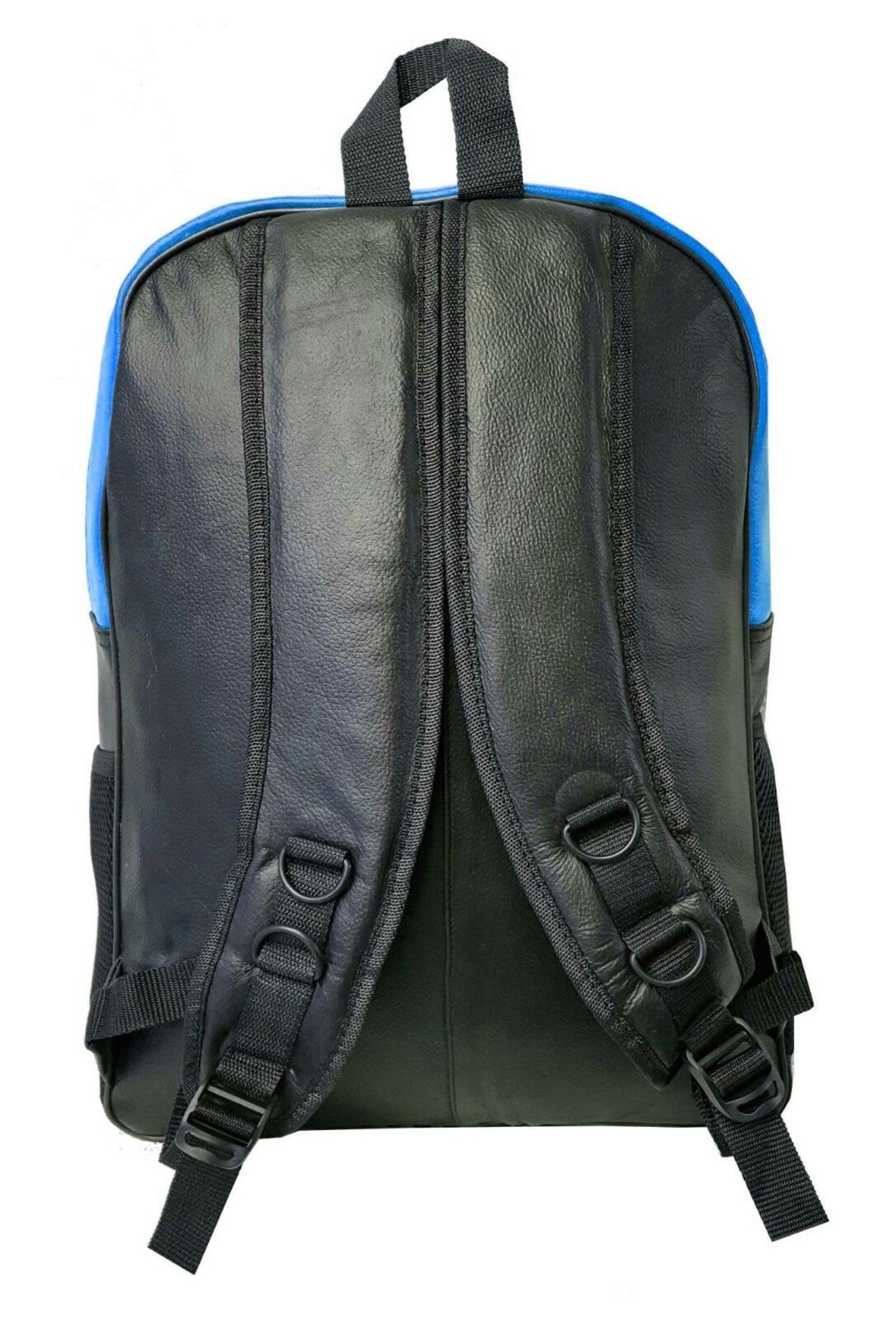 Warrior Gears® Genuine Leather Motorcycle Cycling Backpack For Riding Hiking Camping Large Capacity Expandable Rucksack - Blue - Warrior Gears