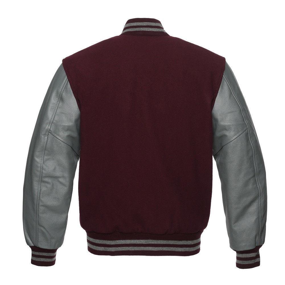 Warrior Gears® Classic Hybrid Varsity Jacket University Letterman Bomber Jacket-Maroon Wool Body & Grey Leather Sleeves - Warrior Gears