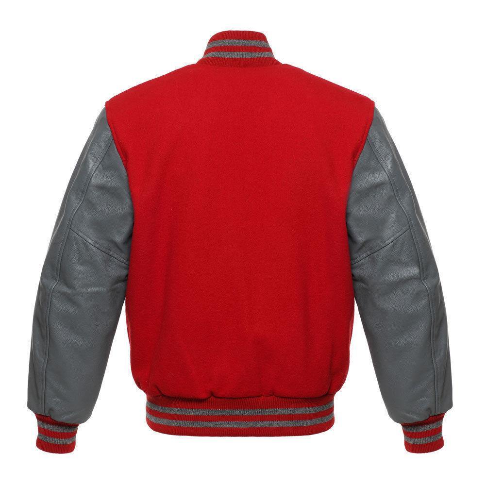 Warrior Gears® Classic Varsity Jacket University Letterman Bomber Jacket-Red Pure Wool Body & Grey Real Leather Sleeves - Warrior Gears