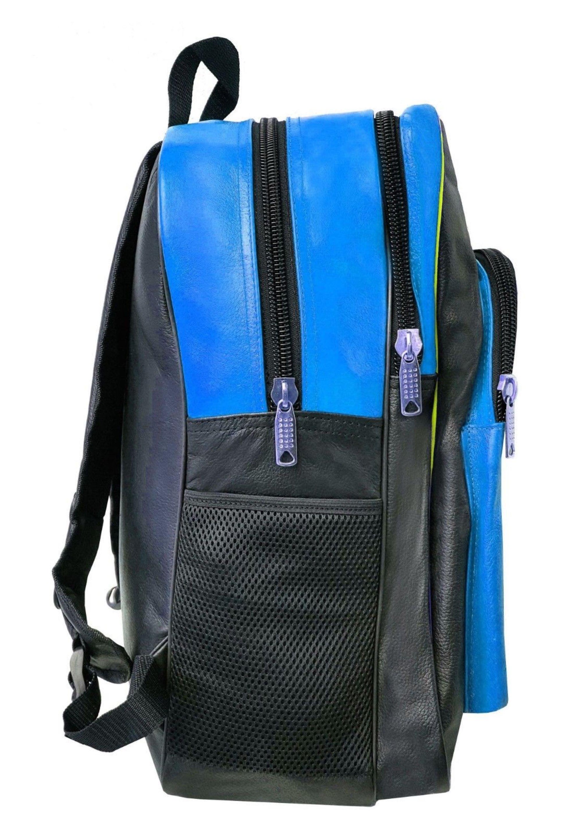 Warrior Gears® Genuine Leather Motorcycle Cycling Backpack For Riding Hiking Camping Large Capacity Expandable Rucksack - Blue - Warrior Gears