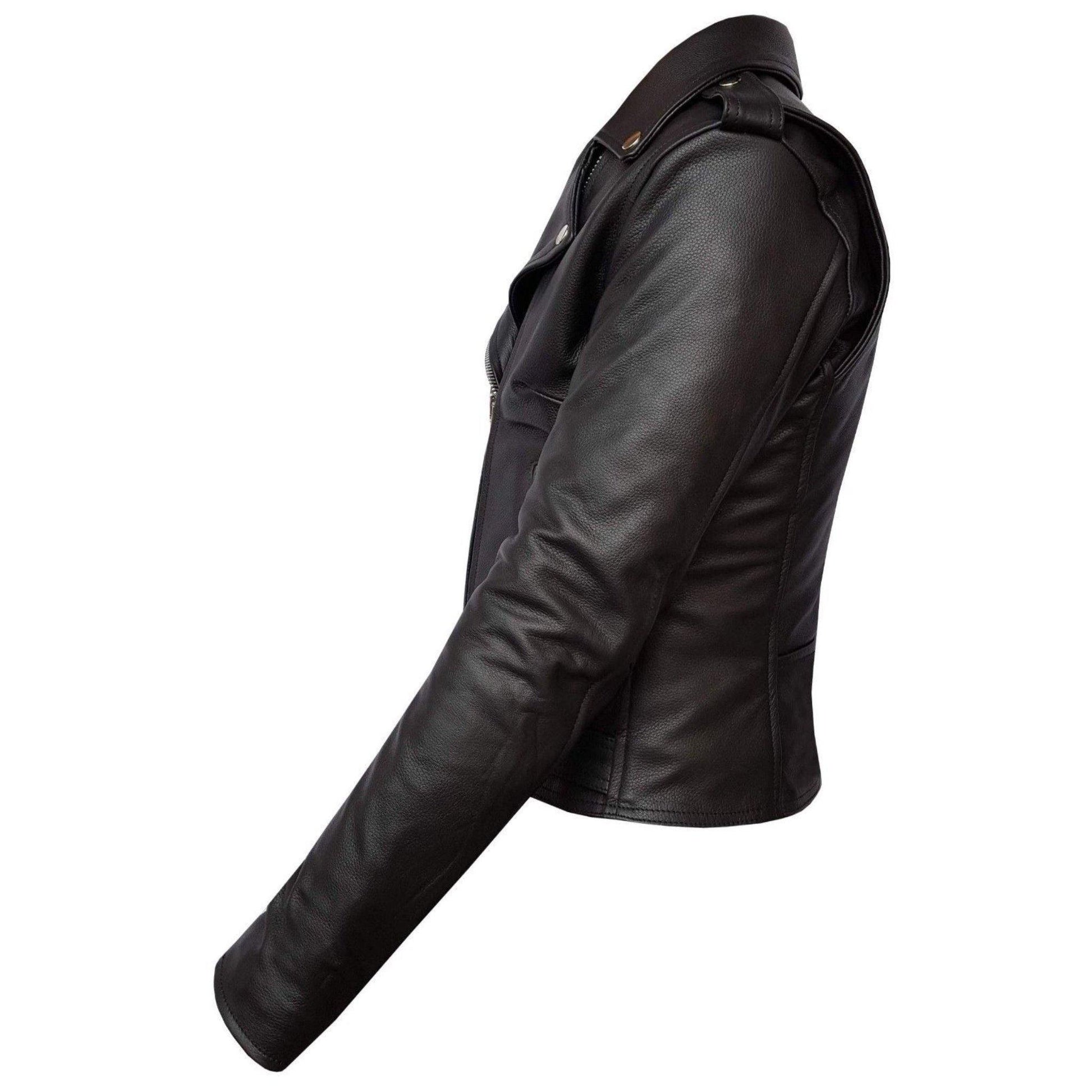 Warrior Gears® Brando Style Ladies Leather Motorcycle Jacket -Black - Warrior Gears