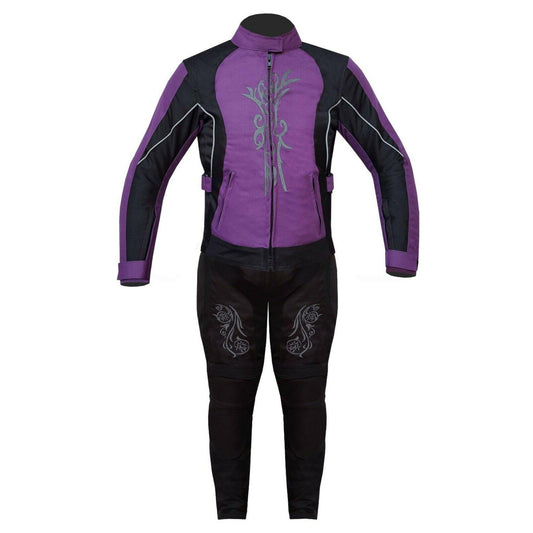 Ladies Motorcycle Suit Waterproof CE Armoured Motorbike Jacket Trouser Set- Purple - Warrior Gears