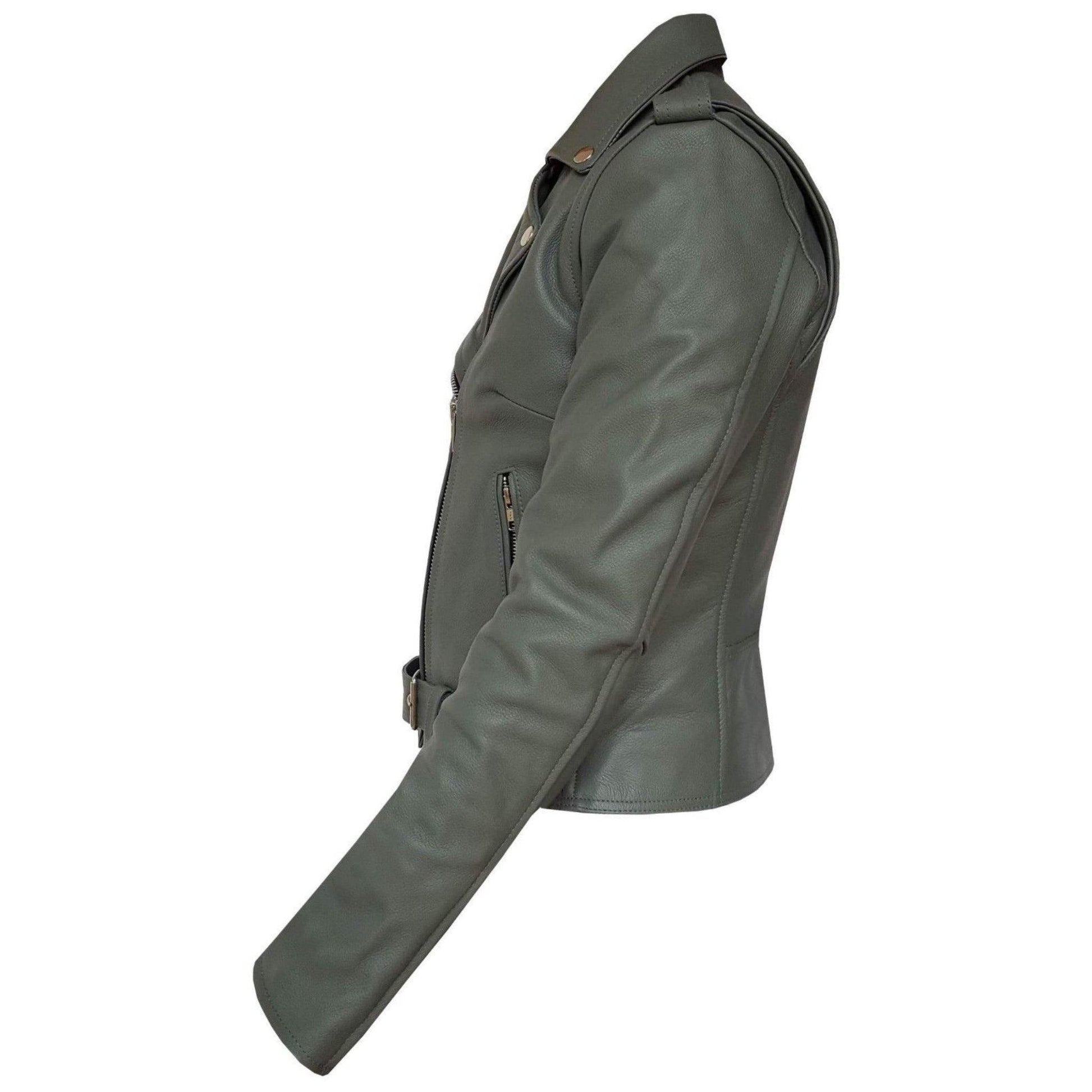 Warrior Gears® Brando Style Ladies Leather Motorcycle Jacket -Grey - Warrior Gears