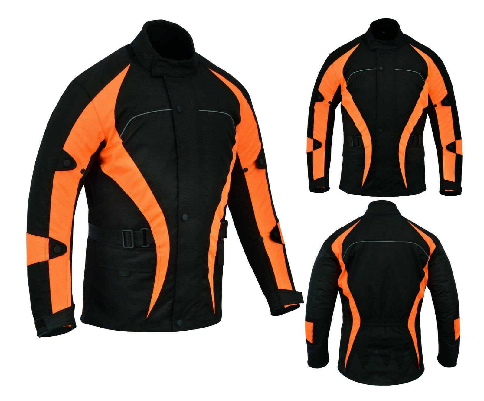 Warrior Gears® Hi Vis Bulls Motorcycle Jacket Men's Waterproof - Black/Orange - Warrior Gears