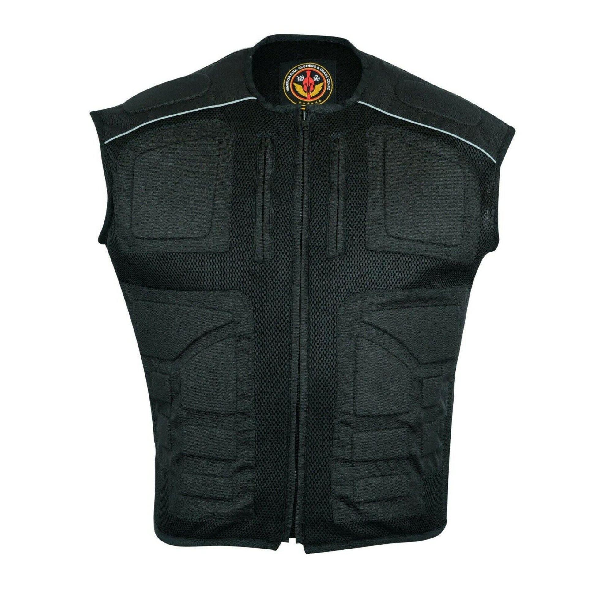 Men's Textile Mesh Motorcycle Hi Vis Vest, Men's Padded Motorbike Vest Waistcoat, Hi Viz Mens Clothes, Reflective Mens Vest, Protective Rubber Padded Armour - Warrior Gears