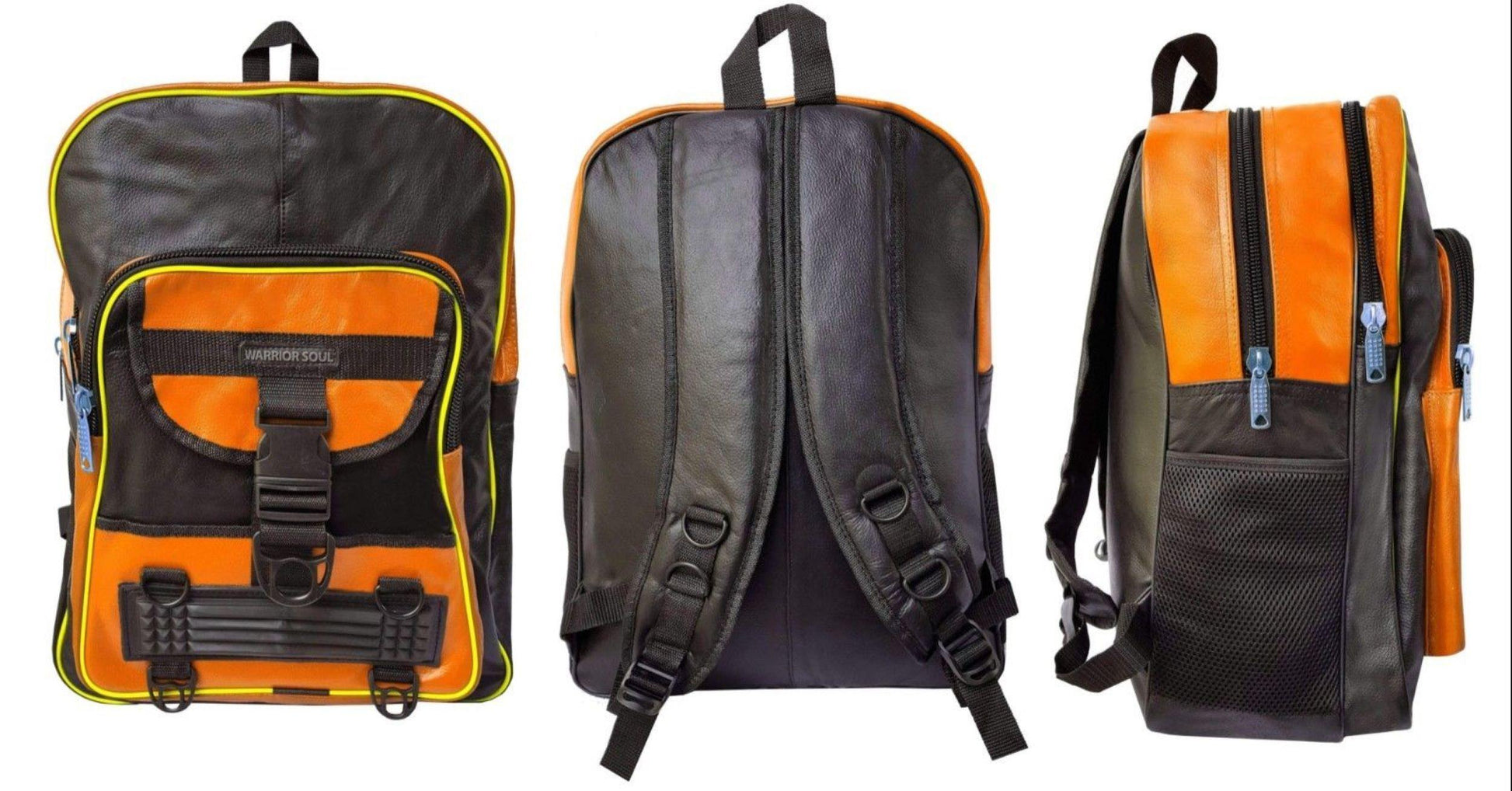 Warrior Gears® Genuine Leather Motorcycle Cycling Backpack For Riding Hiking Camping Large Capacity Expandable Rucksack - Orange - Warrior Gears