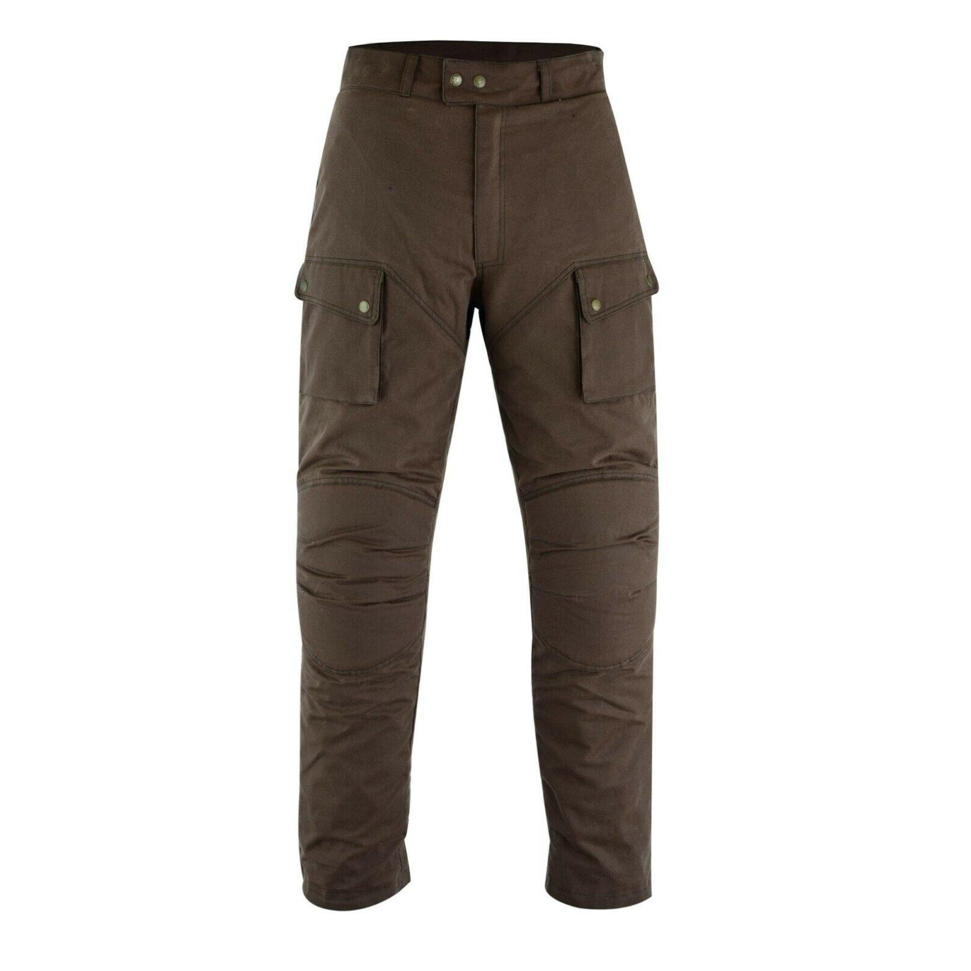 Warrior Gears® Men's Wax Cotton Waxed Motorcycle Trousers, Motorbike Pants Waterproof - Brown - Warrior Gears