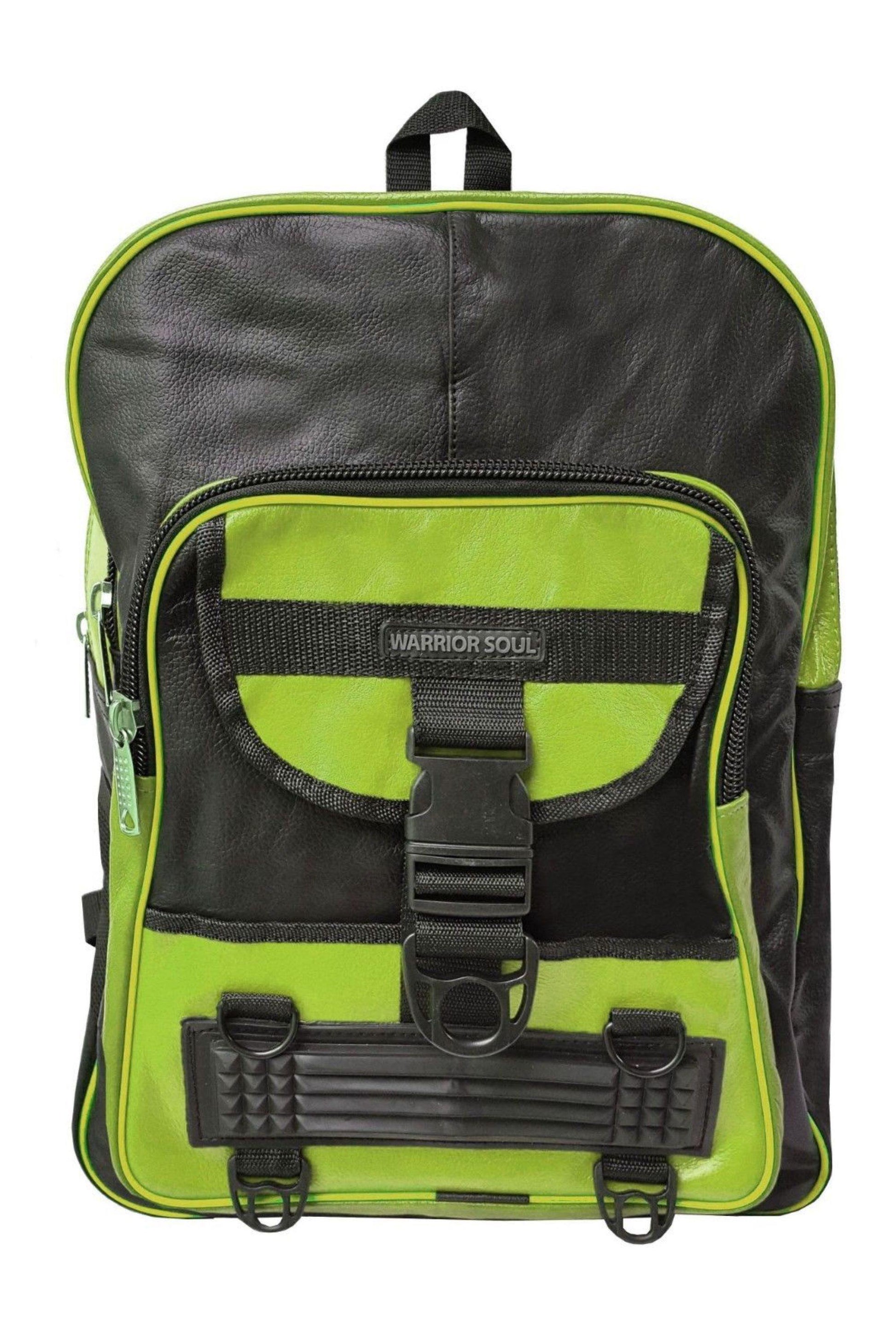 Warrior Gears® Genuine Leather Motorcycle Cycling Backpack For Riding Hiking Camping Large Capacity Expandable Rucksack - Green - Warrior Gears