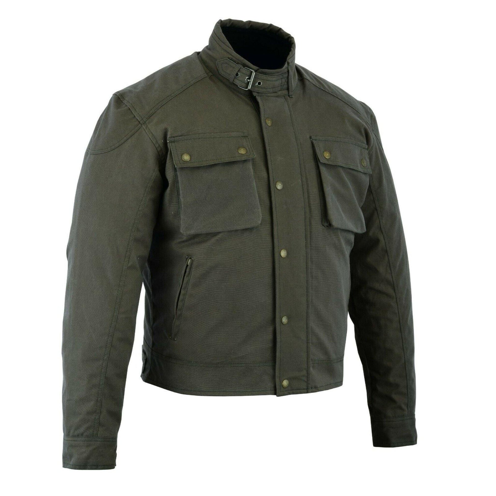 Warrior Gears® Short Body Men's Wax Cotton Waxed Motorcycle Jacket- Military Green - Warrior Gears