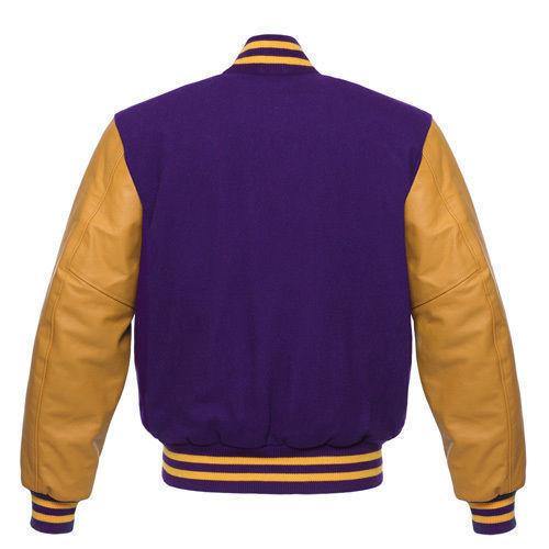 Warrior Gears® Classic Hybrid Varsity Jacket University Letterman Bomber Jacket- Purple Wool Body & Gold Real Leather Sleeves - Warrior Gears